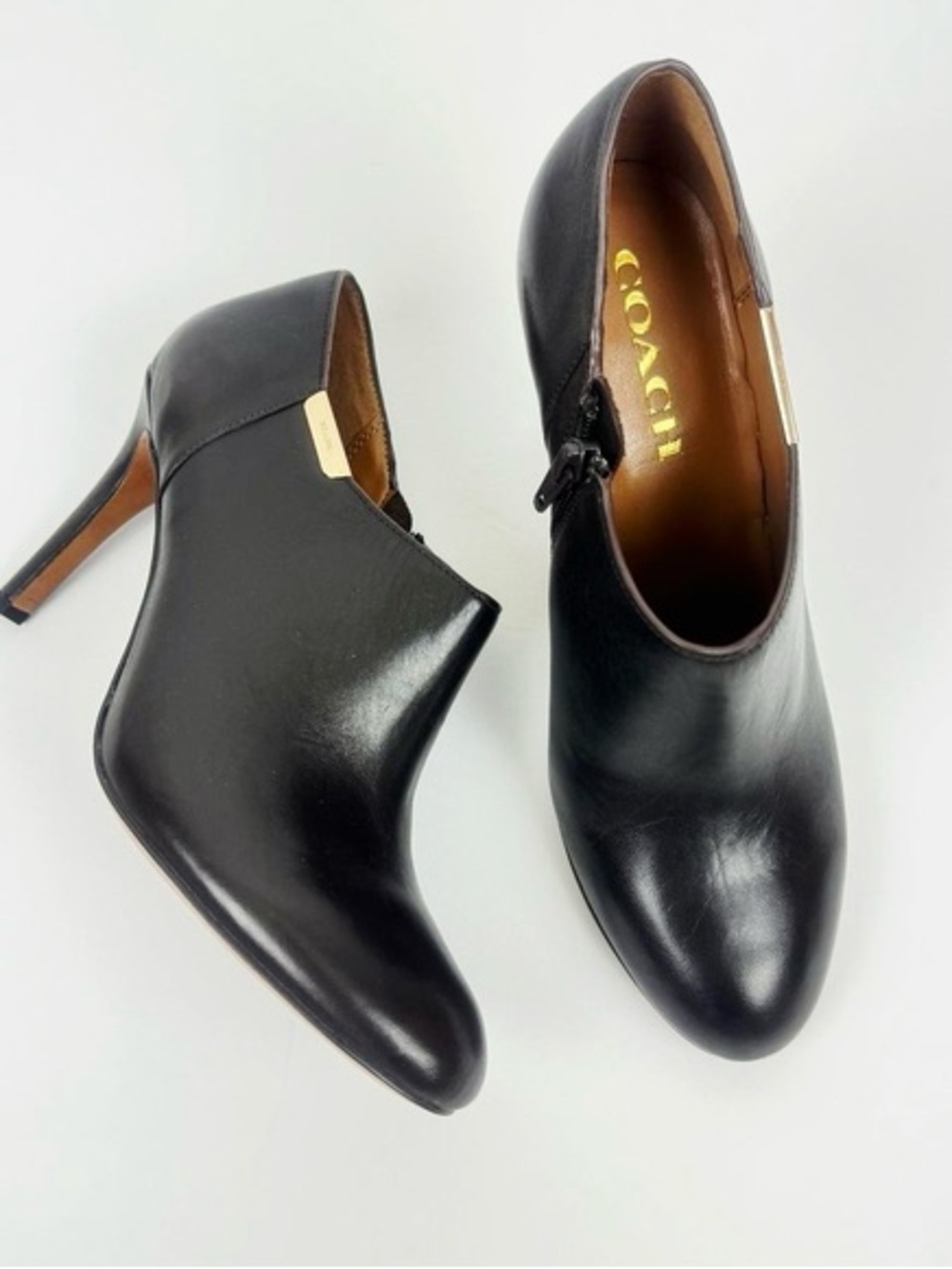 Coach Black Leather High-Heel Ankle Bootie